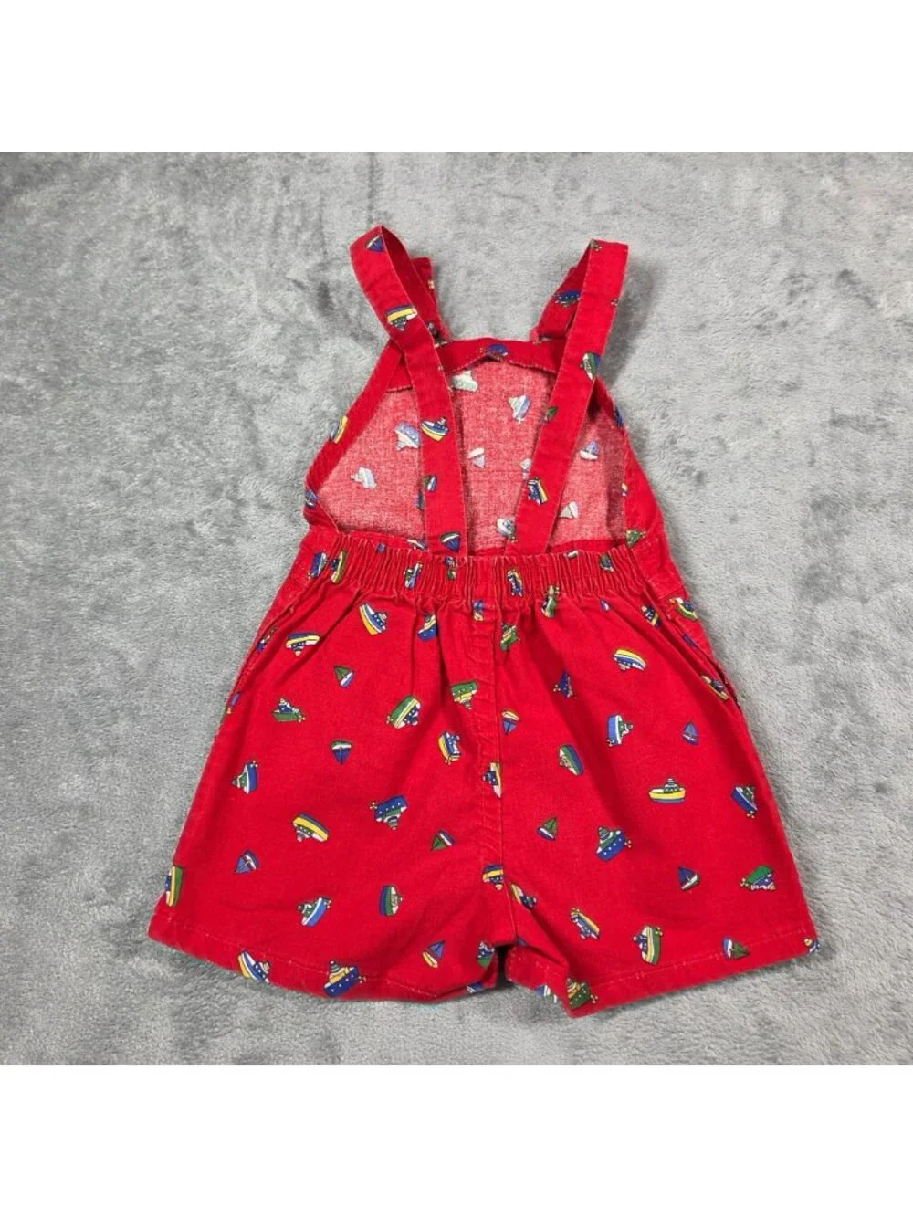 Vintage OshKosh BGosh Overalls 4T Red Boat Shorts USA Union Made Nautical Beach